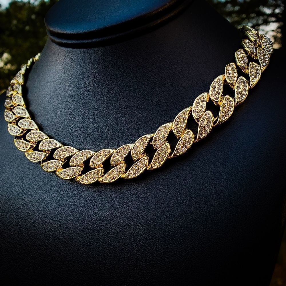 Gold Iced Out Cuban Link Chain - Picture 2 of 4
